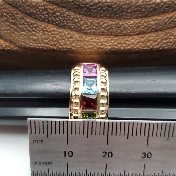 Size 6 Gold Over 925 Sterling Silver Peridot Garnet Citrine Amethyst Topaz Ring - Picture 9 of 10